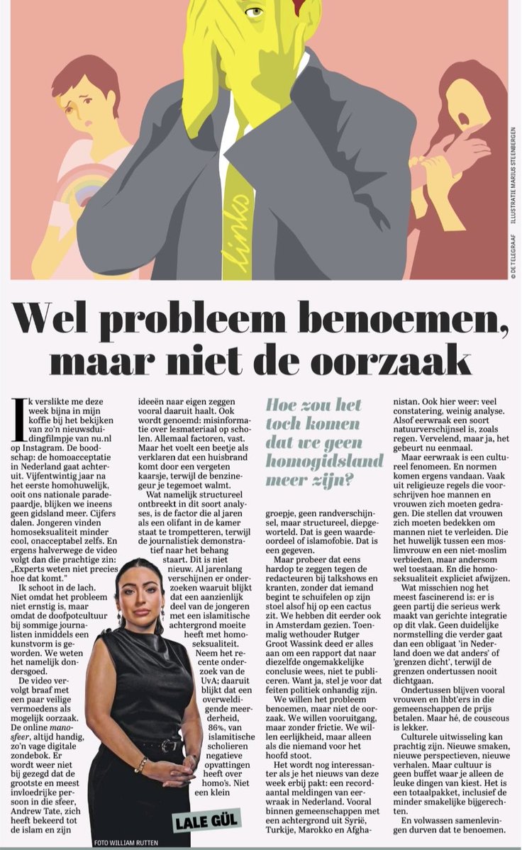 Wat een rake column van <a href="/lale_gul89/">Lale Gül</a> in <a href="/telegraaf/">De Telegraaf</a>, de enige krant waar zulke realistische visies nog een podium krijgen, heb ik de indruk.