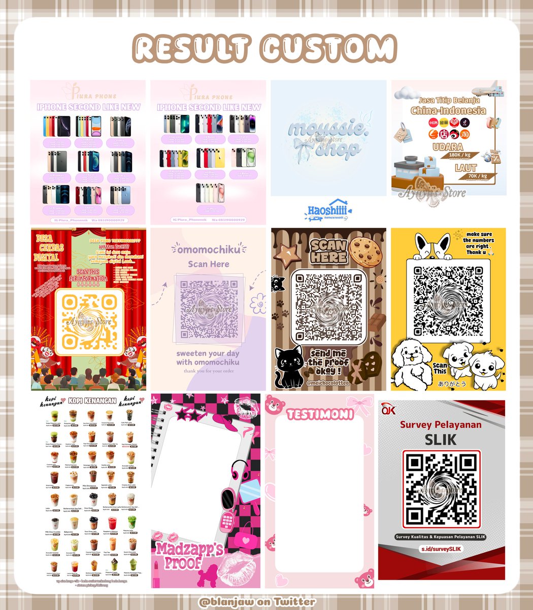 dkownload's tweet photo. Aku open custom buat edit pl/pricelist, qr/qris deco, wm/watermark, loyalty card, frame testi, header, sama editing lainnya (boleh tanya-tanya duluuu) khusus edit pl start 40k buat yang lainnya start 15k iyh b-ub >_!  Buat katalog lainnya bisa cek pinned akuu 
#zonauang 32 https://t.co/BuSolVwkd4