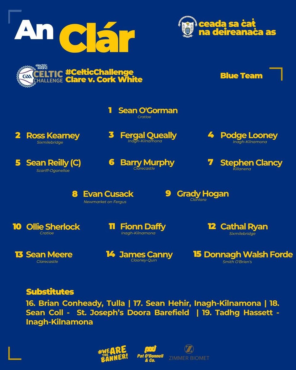 GaaClare's tweet photo. A big day for our U17 Celtic Challenge Hurlers who commence their campaigns today . This developmental competition has been an important stage  in the pathway for many of Clare’s best underage hurlers and the 2026 @ElectricIreland group stages will be no different . 

Clare are playing Tipperary in Caherlohan at 10:45

Clare Saffron are playing Tipperary in Caherlohan at 12:00

Clare Blue are playing Cork in Caherlohan at 2:00

The very best of luck to all teams and managements .

#WeAreTheBanner