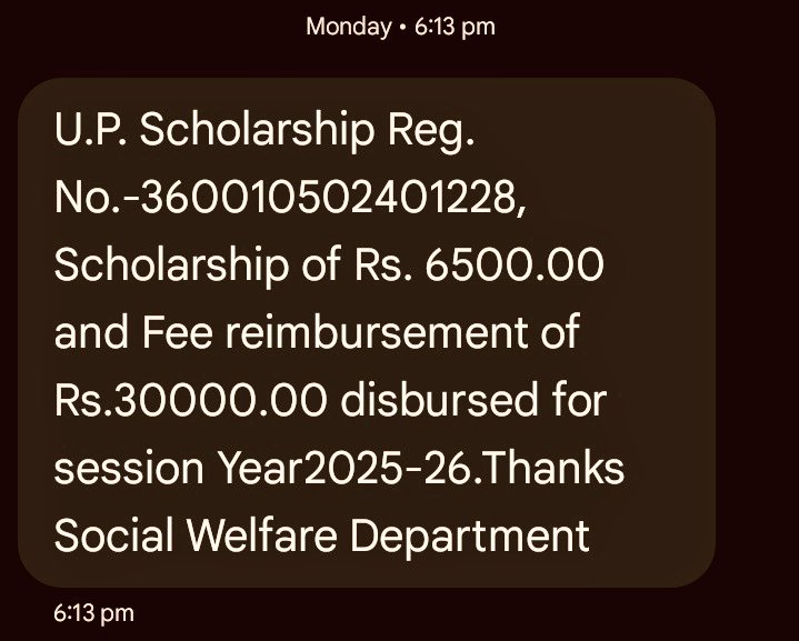 Rudrank_rawat's tweet photo. @UPGovt @UPSocialWelfare @dmsocialwelfare @asim_arun
@danishazadbjp

Received disbursement message on 30 March for UP Scholarship, but amount still not credited even after 4 days.
Kindly resolve urgently.
Application No: 360010502401228

#UPScholarship #SamajKalyan #StudentIssue https://t.co/ukA19ybJzP