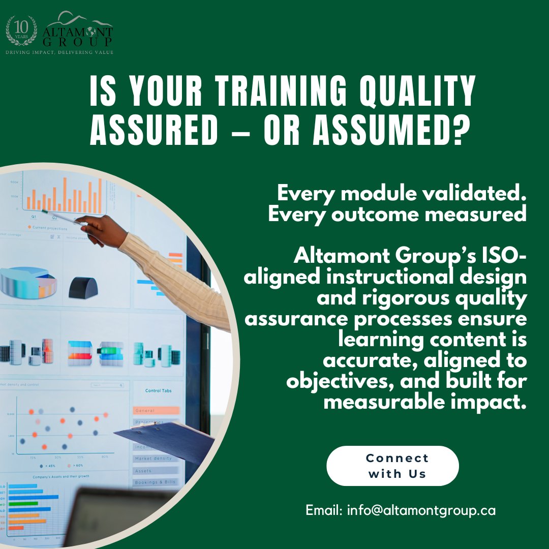 Quality matters. Our eLearning/ABLE content is validated, aligned to learning objectives, and built using ISO-accredited instructional design processes for guaranteed results.
✅ Learn about our approach here: able.altamontgroup.ca