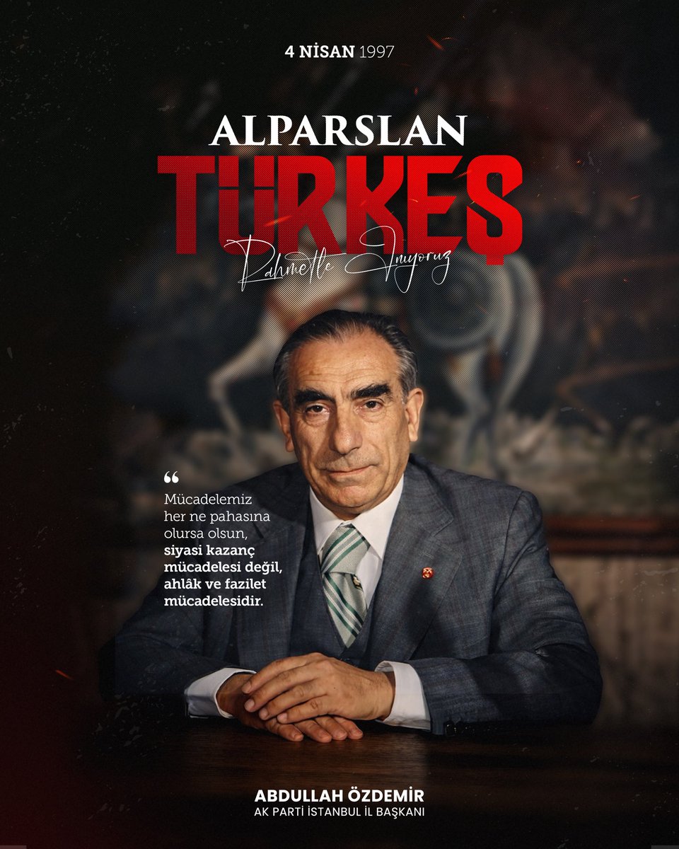 Milliyetçi Hareket Partisi kurucu lideri merhum Alparslan Türkeş'i vefatının sene-i devriyesinde saygı ve rahmetle anıyorum.