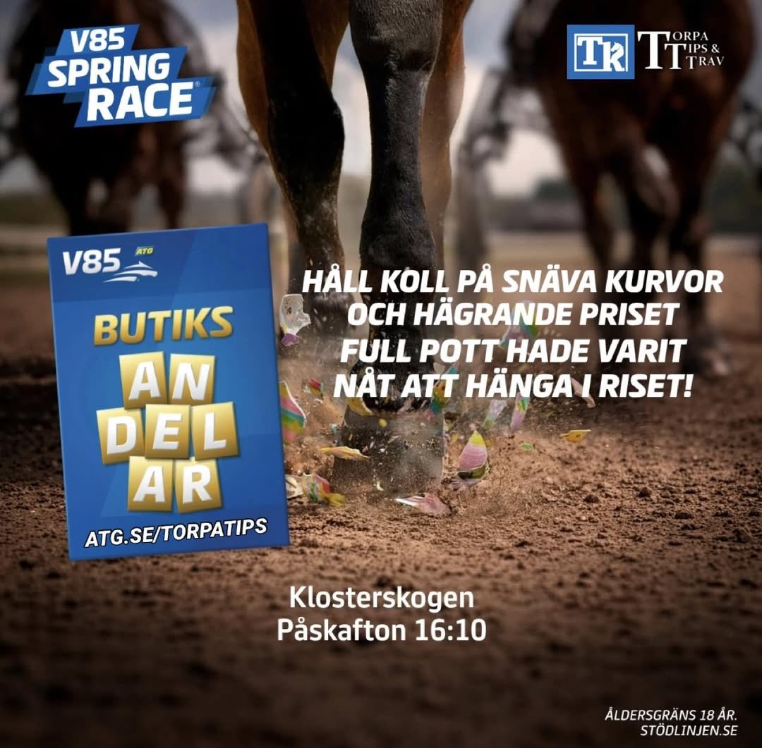 𝐕𝟖𝟓 𝐏𝐀̊ 𝐊𝐋𝐎𝐒𝐓𝐄𝐑𝐒𝐊𝐎𝐆𝐄𝐍 𝐈 𝐃𝐀𝐆 𝐌𝐄𝐃 𝐒𝐓𝐎𝐑𝐋𝐎𝐏𝐏 🐴🐣🇳🇴

Vi har klassisk runda från norska Klosterskogen i dag med V85. Flera topphästar i listan!

⏰ 𝐒𝐩𝐞𝐥𝐬𝐭𝐨𝐩𝐩: 𝟏𝟔.𝟏𝟎

Här finns alla våra system till dagens runda: atg.se/butik/torpatip… 👈🏻