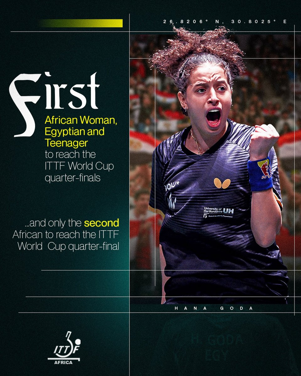 ITTFAfrica's tweet photo. She’s on the move, heading to the top of the pyramid. 

#recordbreaker #recordmaker #hstorymaker https://t.co/D3MnbXRlKZ