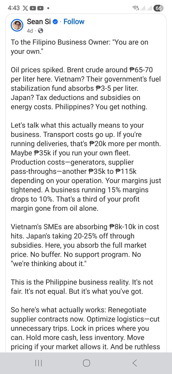 More "war" mode 🪖 advises in my timeline, chat group and circles. Pandemic level support groups are online. As per usual, government is MIA.

Maturation matibay, but what can you expect when there is no support. And when the good times come again, the bureaucrats will come and