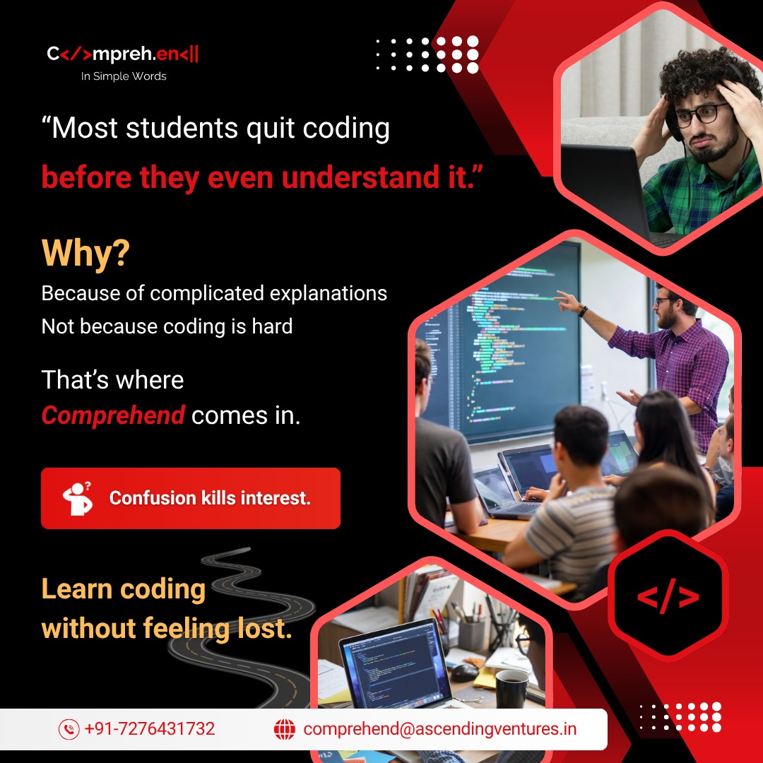comprehend_tech's tweet photo. Most quit coding due to confusion, not difficulty.

Learn it right with @comprehend_tech 
* Simple lessons
* Real projects
* Beginner-friendly

#LearnCoding #CodingForBeginners #EdTech #Python #WebDev https://t.co/H8XuvZVrNW