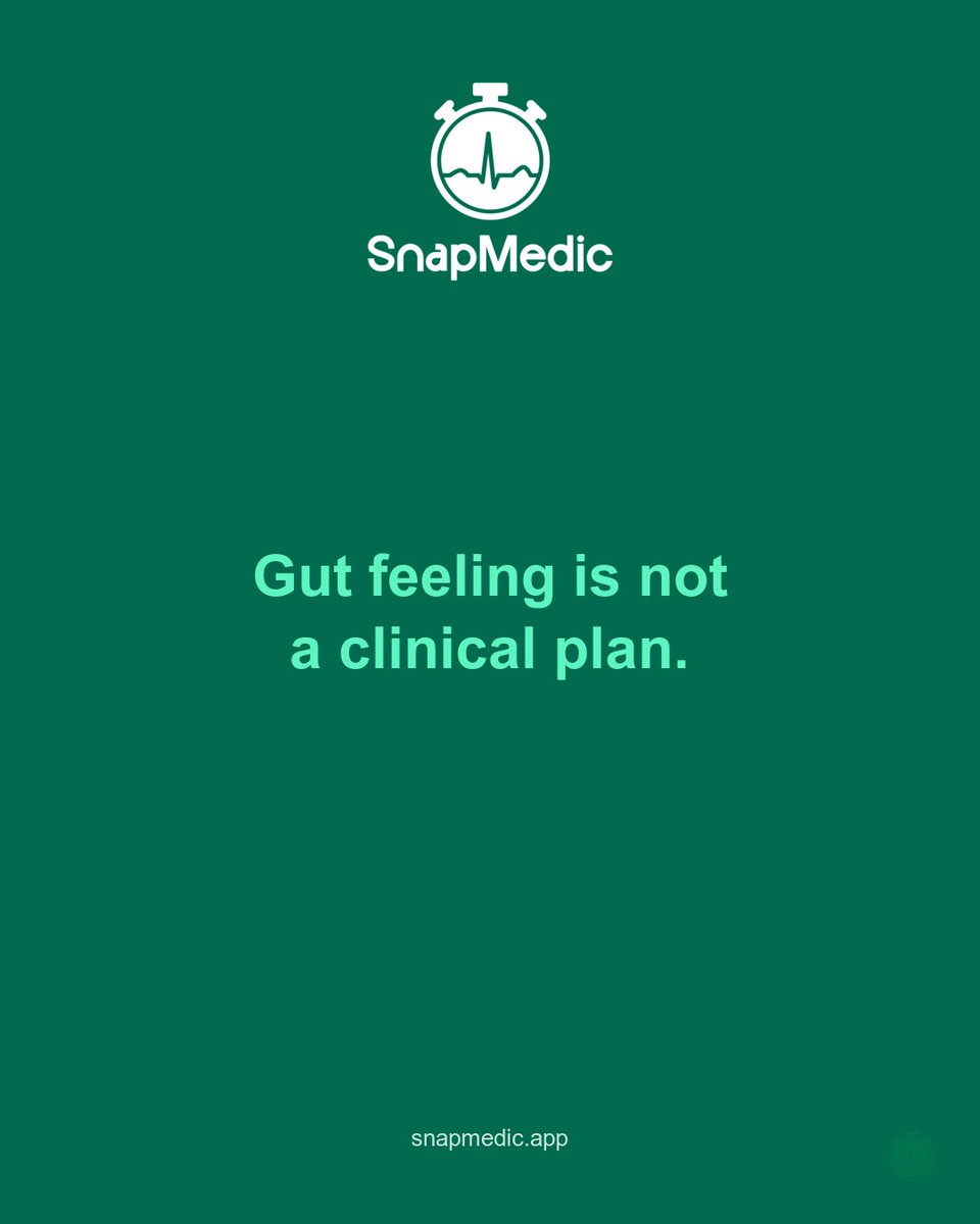 SnapMedic's tweet photo. Gut feeling is not a clinical plan. But it is a starting point. Back it up with structure: primary survey, SOCRATES, SAMPLE, NEWS2. The best clinicians use both. #paramedic #snapmedic https://t.co/TnTWWCjY2t