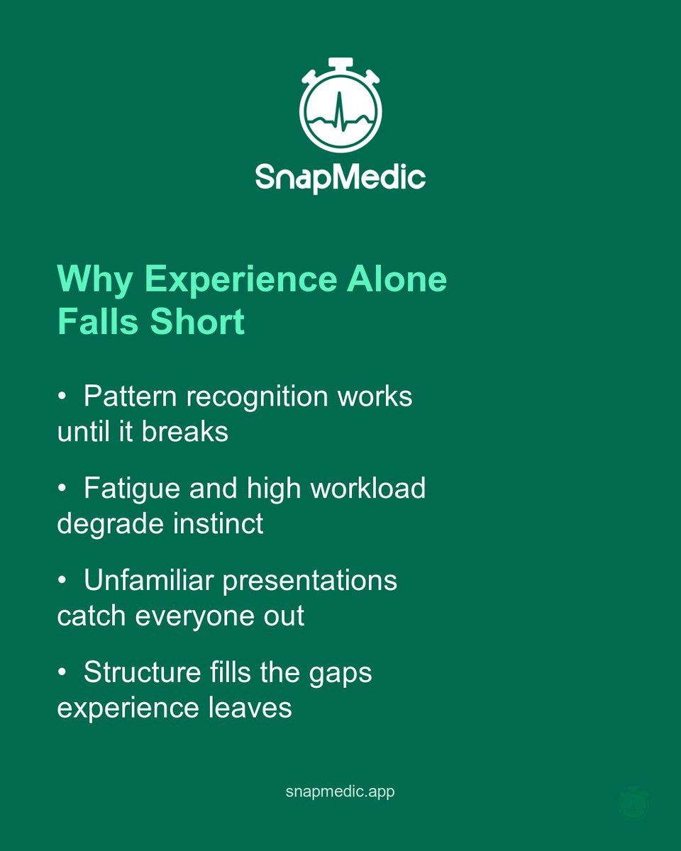 SnapMedic's tweet photo. Gut feeling is not a clinical plan. But it is a starting point. Back it up with structure: primary survey, SOCRATES, SAMPLE, NEWS2. The best clinicians use both. #paramedic #snapmedic https://t.co/TnTWWCjY2t