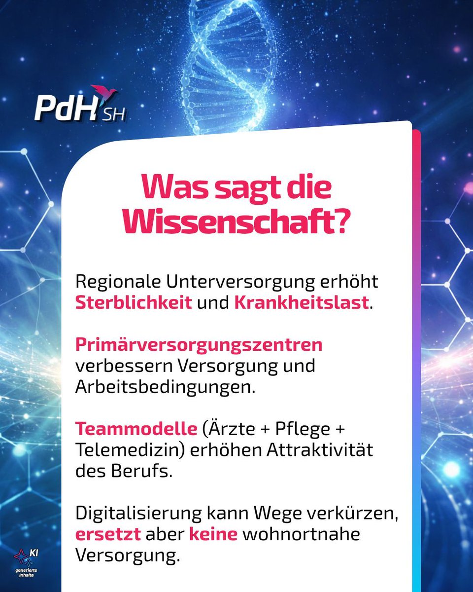 PdH_SH's tweet photo. Gute Versorgung ist kein Luxus.
Sie ist Voraussetzung für ein funktionierendes Leben – egal wo man wohnt.
Oft wird genau das im ländlichen Raum nicht erreicht.
Und zu oft wird so getan, als wäre das unvermeidbar.

👉 Wir zeigen, wie es besser gehen kann. 

#dagehtnochmehr #pdh_sh https://t.co/5kgxU2un08