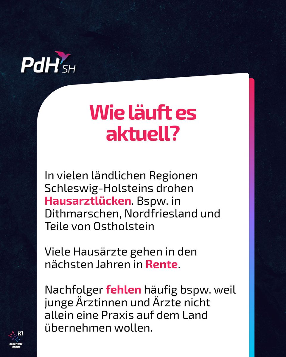 PdH_SH's tweet photo. Gute Versorgung ist kein Luxus.
Sie ist Voraussetzung für ein funktionierendes Leben – egal wo man wohnt.
Oft wird genau das im ländlichen Raum nicht erreicht.
Und zu oft wird so getan, als wäre das unvermeidbar.

👉 Wir zeigen, wie es besser gehen kann. 

#dagehtnochmehr #pdh_sh https://t.co/5kgxU2un08