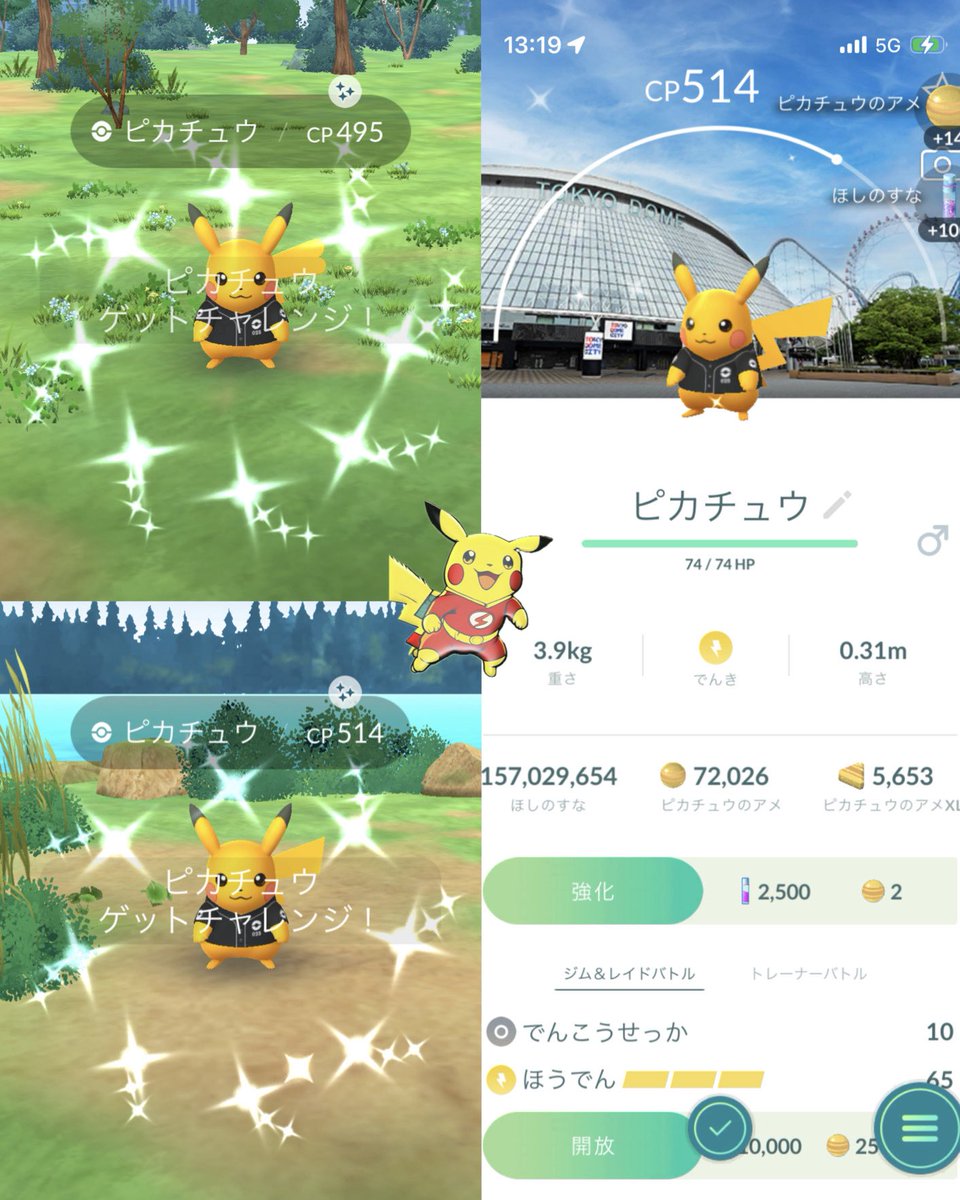 doern8becher's tweet photo. 今日も東京ドーム行ってきた🏄‍♀️

ベースボールピカチュウ色違い2匹目と3匹目背景⚾️⚡️✨

ベースボールピカチュウ100🪄💫

#ポケモンGO
#ピカチュウ100 https://t.co/No4qP0I3bA