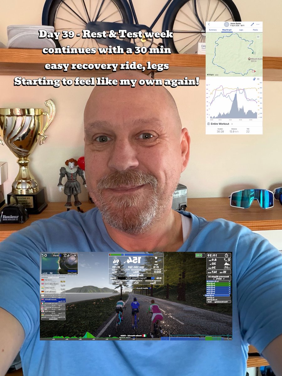 Day 39- Rest &amp; Test week continues with a 30 min easy recovery ride, legs starting to feel like my own again! #cycling #recovery #backtofitness #triathlon