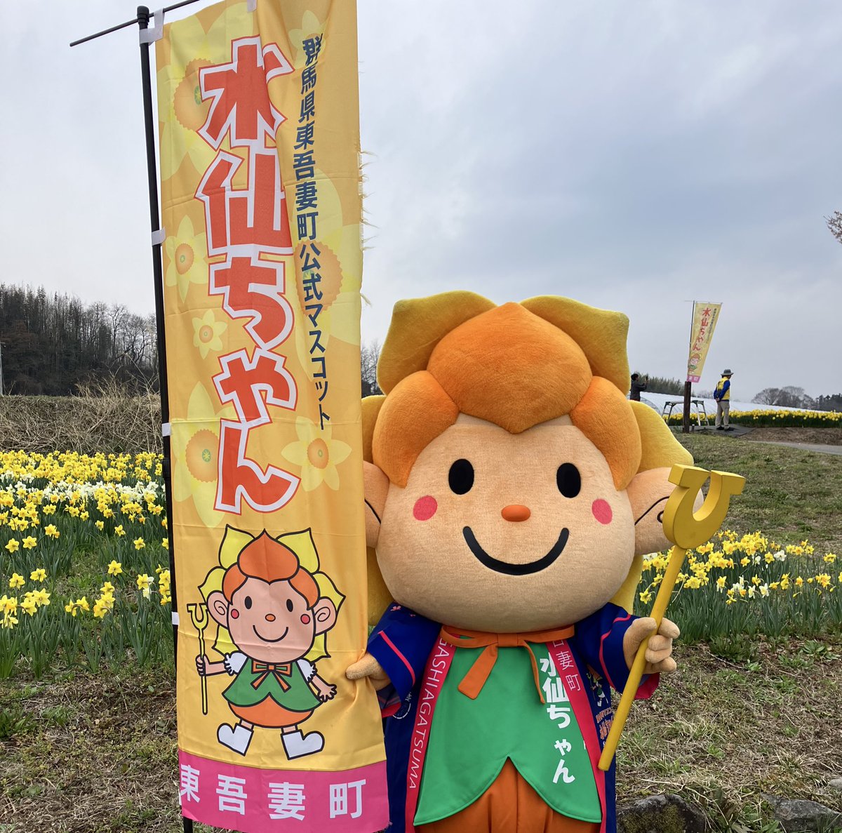 suisentyan's tweet photo. 途中で雨が降ってきちゃったので🌧️
最後はレアなカッパ姿で登場❗️
次回は来週11日（土）
#岩井親水公園 #すいせん祭り
コスプレイベントに遊びに行くね(^_-)
#群馬県 #東吾妻町
町の花 水仙をモチーフにした #水仙ちゃん
手に持っているのは
東吾妻の「ひ」 魔法の杖🪄だよ https://t.co/bsk01IczxK