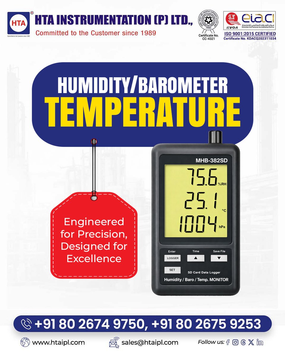 htaipl's tweet photo. Precision is not just a feature โ itโs a necessity.
With HTAIPLโs advanced instruments for Humidity, Barometer, and Temperature monitoring, you get accurate, reliable data that helps you make smarter decisions every time.
๐ https://t.co/XgOvlY914A
#PrecisionInstruments https://t.co/QbHxbn5iQv