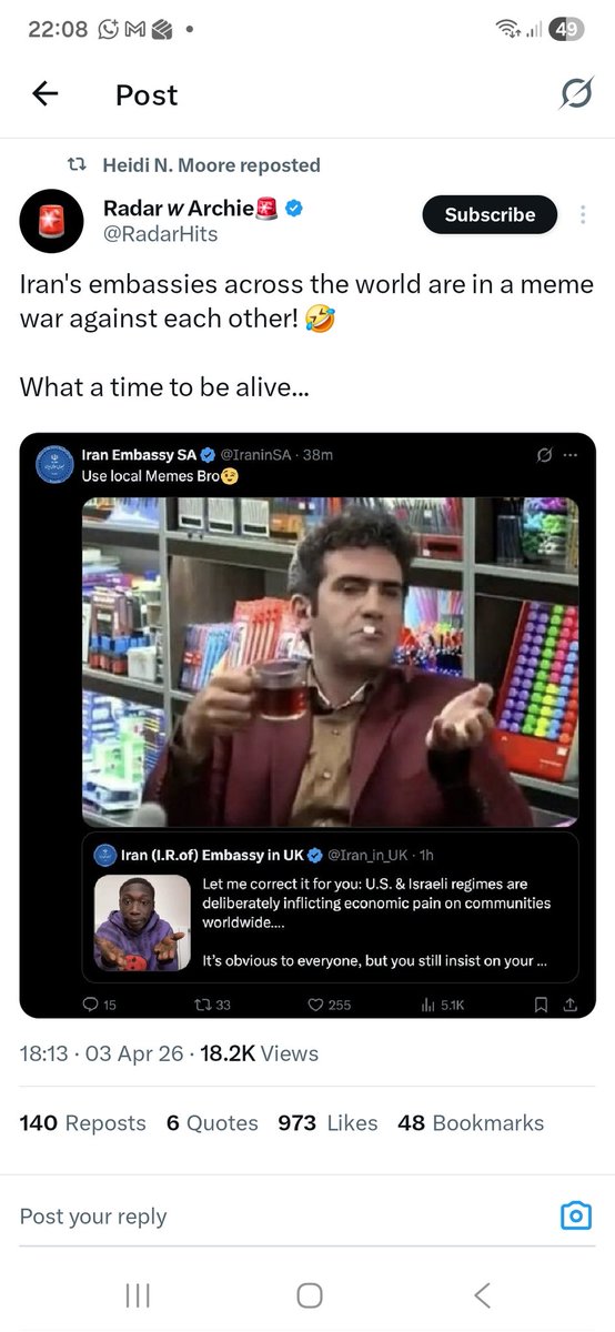 SamanAhsan's tweet photo. @IRANinZIMBABWE @taseenb We can't be bored reading all the tweets by Iranian embassies 🤣🤣🤣 https://t.co/r3IDjLSzNN