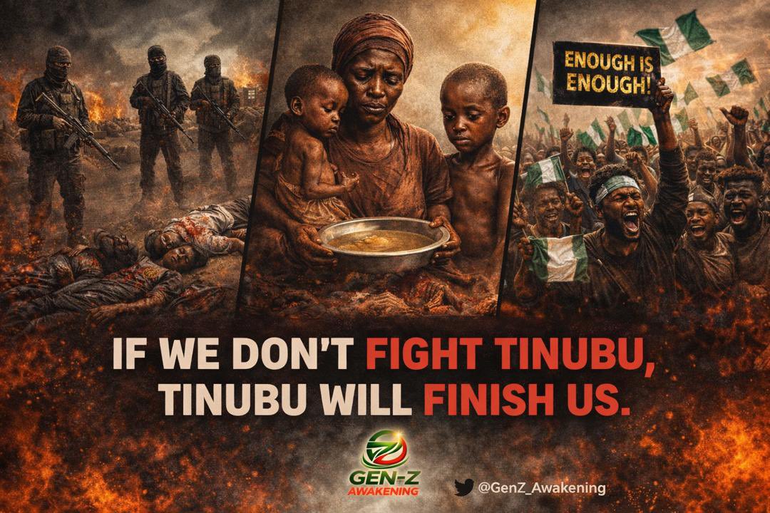 GenZ_Awakening's tweet photo. We will vote but first, we will revolt!🇳🇬✊🏽

Register for your PVC, then come out and protest!

The Streets need your voice!
Nigeria needs your voice!🇳🇬

#OccupyINEC #TinubuMustGo 
#GenZAwakening #SoroSoke #EndBadGovernanceinNigeria https://t.co/w00ZvYeKtC
