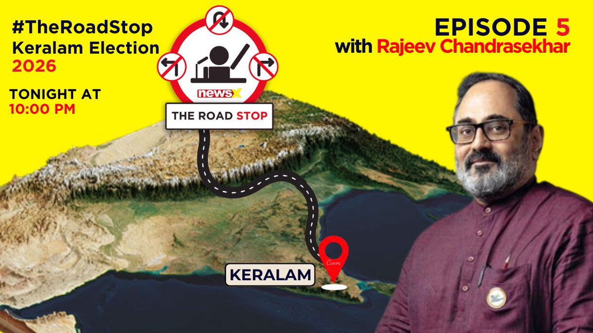NewsX's tweet photo. #TheRoadStop | In this episode of The Road Stop, we take you through the heart of Thiruvananthapuram with BJP Keralam President Rajeev Chandrasekhar.
Catch NewsX’s special election series giving a glimpse into the flavour on the ground ahead of the Keralam Assembly Polls.
@RajeevRC_X
Watch the special telecast tonight at 10:00 PM on #NewsX