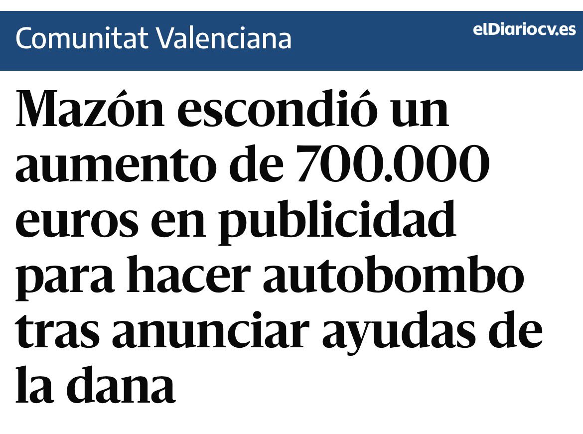 JMLladro's tweet photo. 🔴 Ojo a esto:

Mazón OCULTÓ a los valencianos un aumento de 700.000 euros en publicidad para campañas de autobombo y lavado de imagen.

Recursos públicos utilizados de forma partidista para tapar su negligencia.

https://t.co/BTWNK9vlsw https://t.co/1e12uBKEaP