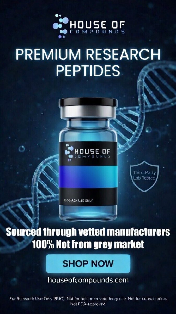 HOC_Peptides's tweet photo. Discover premium research peptides with House of Compounds
Sourced through vetted manufacturers • 100% Not from grey market
Third-party US lab tested for quality you can trust.
Shop now at https://t.co/UdHgHPOa0f
#ResearchPeptides #PremiumCompounds #LabTested #ScienceCommunity”