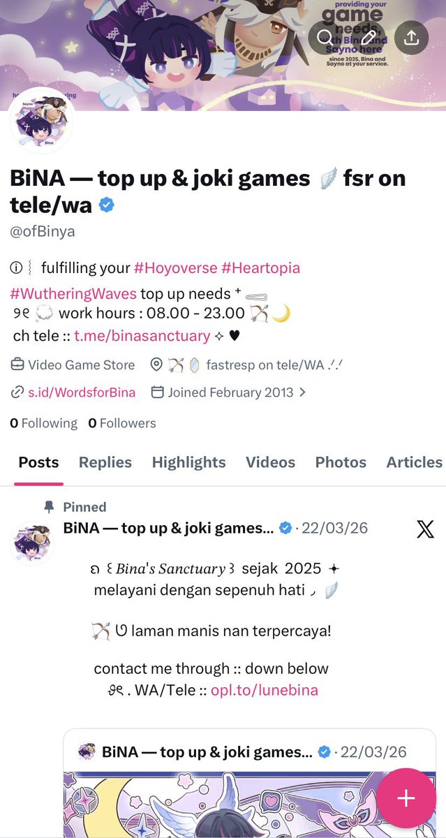 bina, topup & joki game ☁️ tweet media