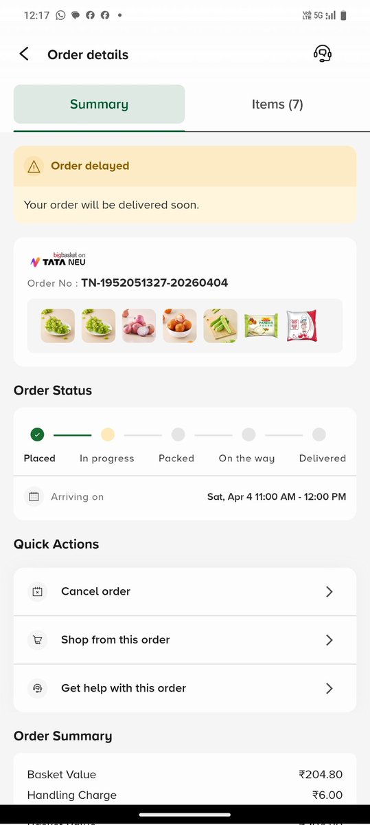 amolchavan07's tweet photo. @bigbasket_com  I was supposed to receive my order between 11 am - 12 pm.  Just let me know what is ETA for the same. https://t.co/rB2EuOSTtu