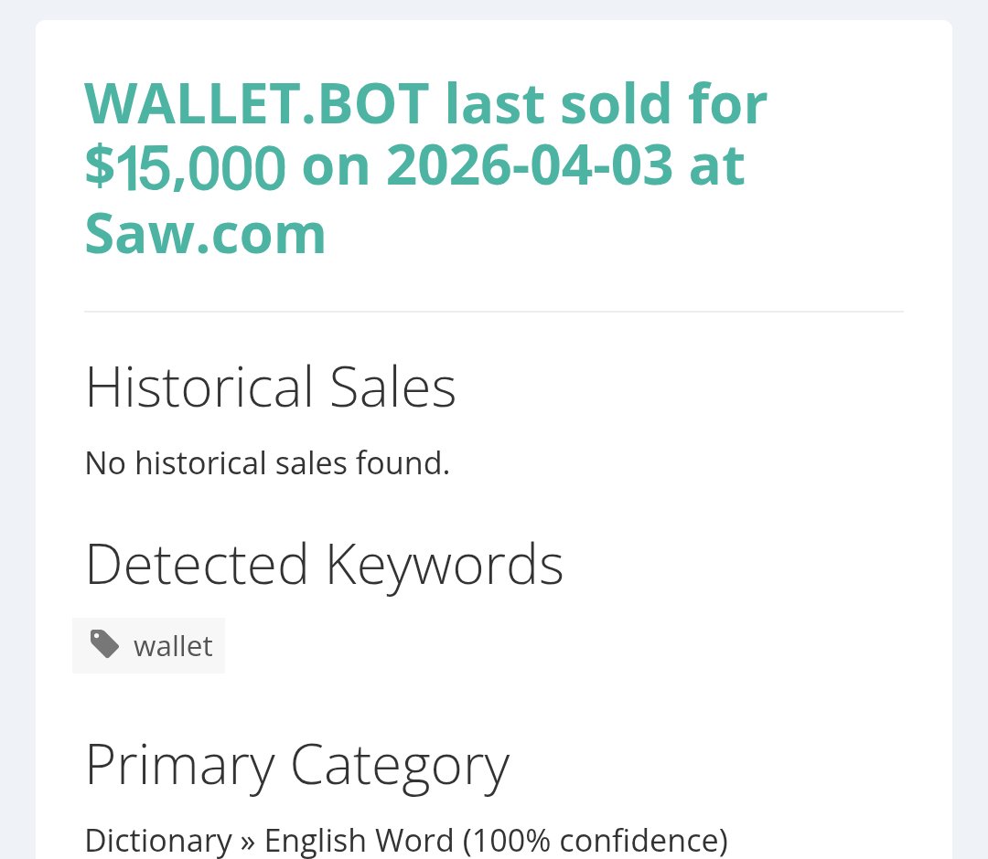 Wallet .bot sells for 15000$. It's a premium renewal domain in .bot.

I hold the plural version of it - Wallets .bot 

#domains