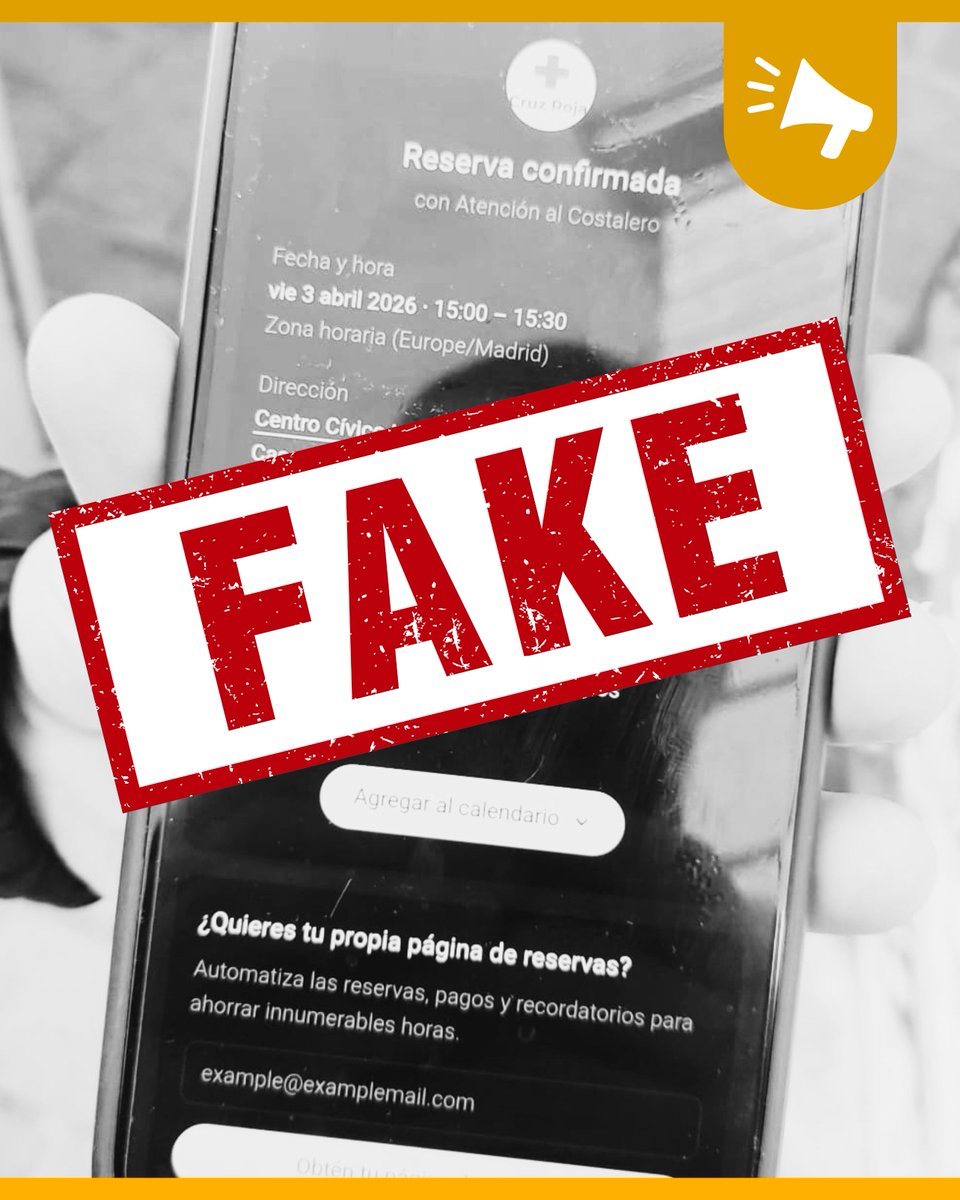 Ayto_Sevilla's tweet photo. ⚠️Alerta FAKE para los costaleros de las hermandades de Sevilla.

❌Existe un enlace FALSO para reservar cita en el Centro de Atención al Costalero.

✅La única forma REAL de hacerlo es pidiendo cita previa llamando al 692418020. https://t.co/tJlHKJfp2O