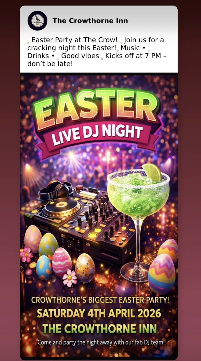 InnoventsDjs's tweet photo. DJing tonight (Easter Saturday) from 7pm, come join us at The Crowthorne Inn, High Street, Crowthorne, Berkshire https://t.co/QZioAY2OZ1