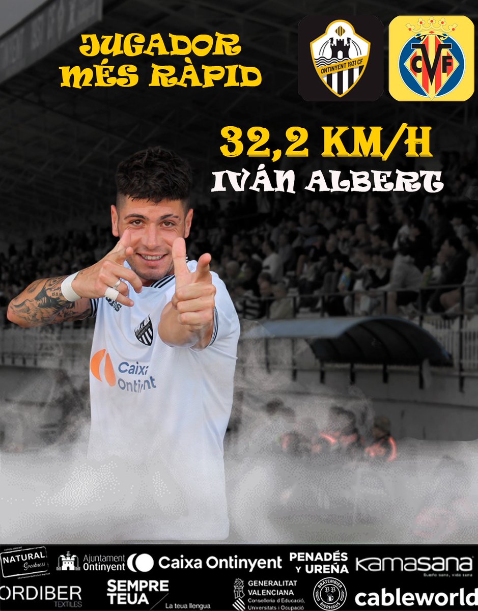 ontinyent1931cf's tweet photo. JUGADOR MÉS RÀPID

💥 Iván Albert va ser el jugador amb més velocitat contra el Villarreal 'C' amb 32'2 km/h https://t.co/hx13XJbi1o