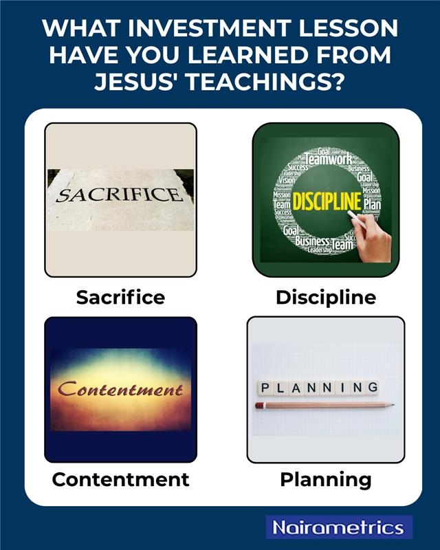 Nairametrics's tweet image. Which of these four lessons from Jesus' teachings is currently shaping your investment perspective?

#Chagoury #Easter #INEC #Abacha