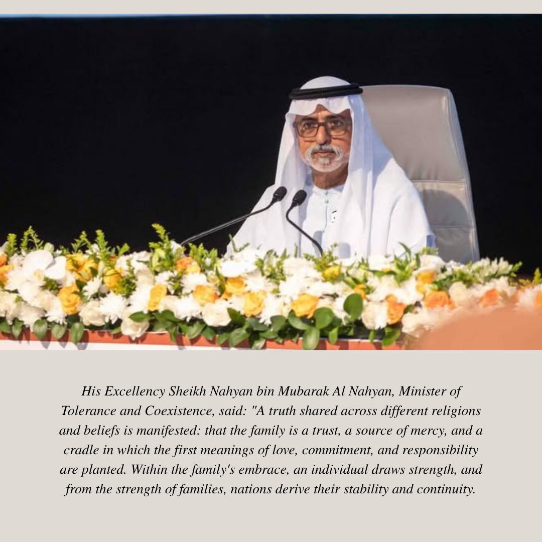 Bahaisae's tweet photo. Representatives of the Office of Public Affairs of the Bahá’ís in the United Arab Emirates participated, at the kind invitation of the Ministry of Tolerance and Coexistence, in the forum “The UAE… A Cohesive Family in a Deep-Rooted Nation.” The forum was inaugurated by His Excellency Sheikh Nahyan bin Mubarak Al Nahyan, Minister of Tolerance and Coexistence, and was held at Manarat Al Saadiyat in Abu Dhabi. It was attended by a distinguished group of religious, intellectual, and community leaders, as well as ambassadors of sisterly and friendly countries and representatives of tolerance committees from various government entities.
The sessions of the forum focused on strengthening the role of the family in fostering social cohesion and contributing to societal development, while highlighting the role of religion in reinforcing family values and supporting stability and community solidarity.