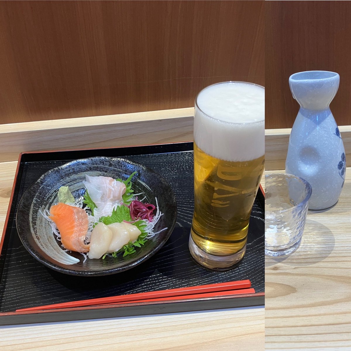 onsenmeshi2's tweet photo. 小松水産の海鮮丼サンピアザ店
ちょい飲みセット 1,000 円(税込)16 時～20 時 1 回のみ
頂きました。

生ビール 2 杯(グラス)又は日本酒 2 号と刺身 3 点盛りで、この価格 びっくりですね！

私は、ビール 1 杯と熱欄 1 合を注文。刺身は、ホタテ、サーモン、白身魚(おそらくソイ)で、鮮度抜群！ https://t.co/rwlG5i5bqw