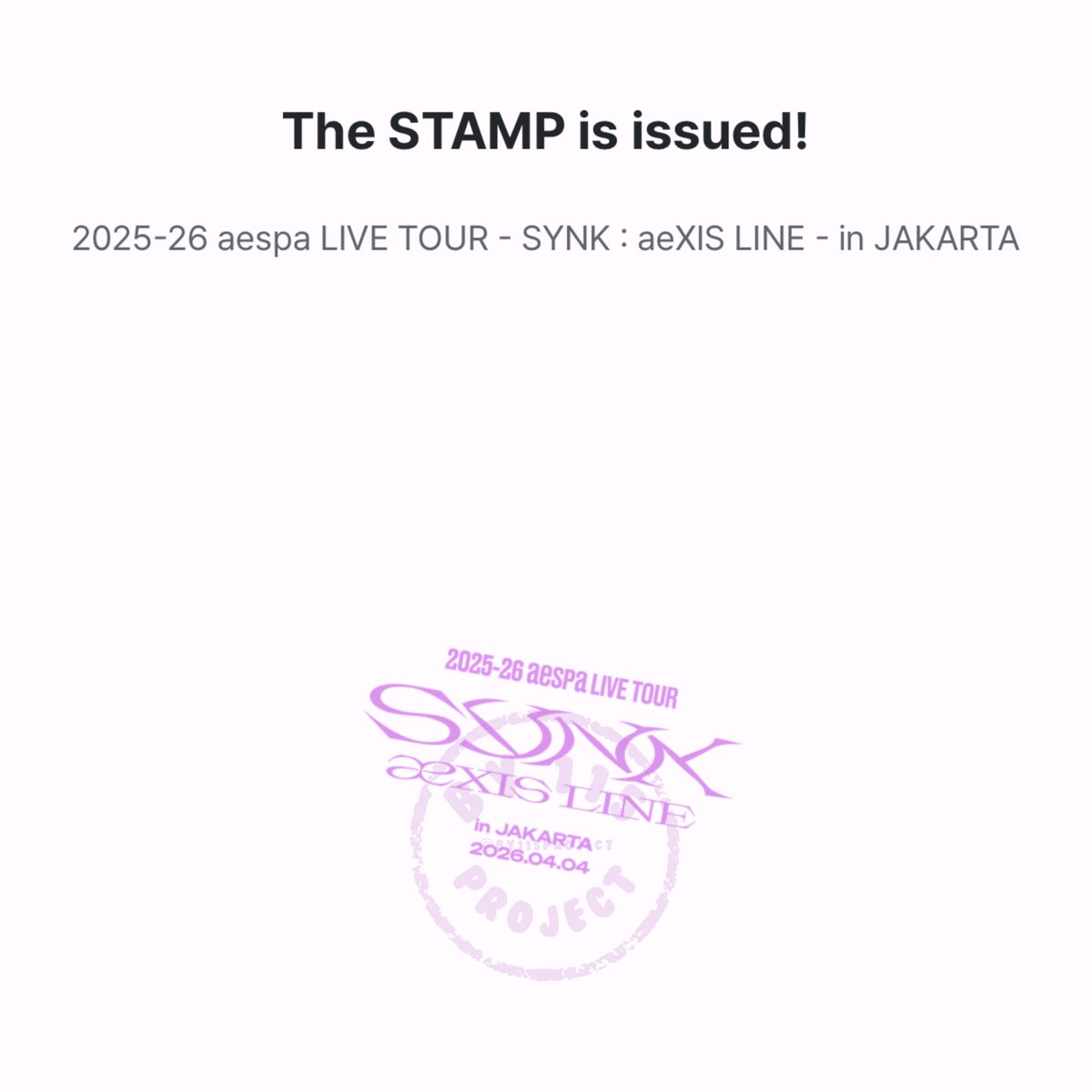 _by115project_'s tweet photo. jasa DIGITAL STAMP MUSIC NATION SMTOWN PASSPORT available

[ 4 April 2026 ]

2025-26 aespa LIVE TOUR - SYNK : aeXIS LINE - in JAKARTA

available until 10 pm ict

t. jastip service meta metapassport my synk line jkt indonesia ina idn