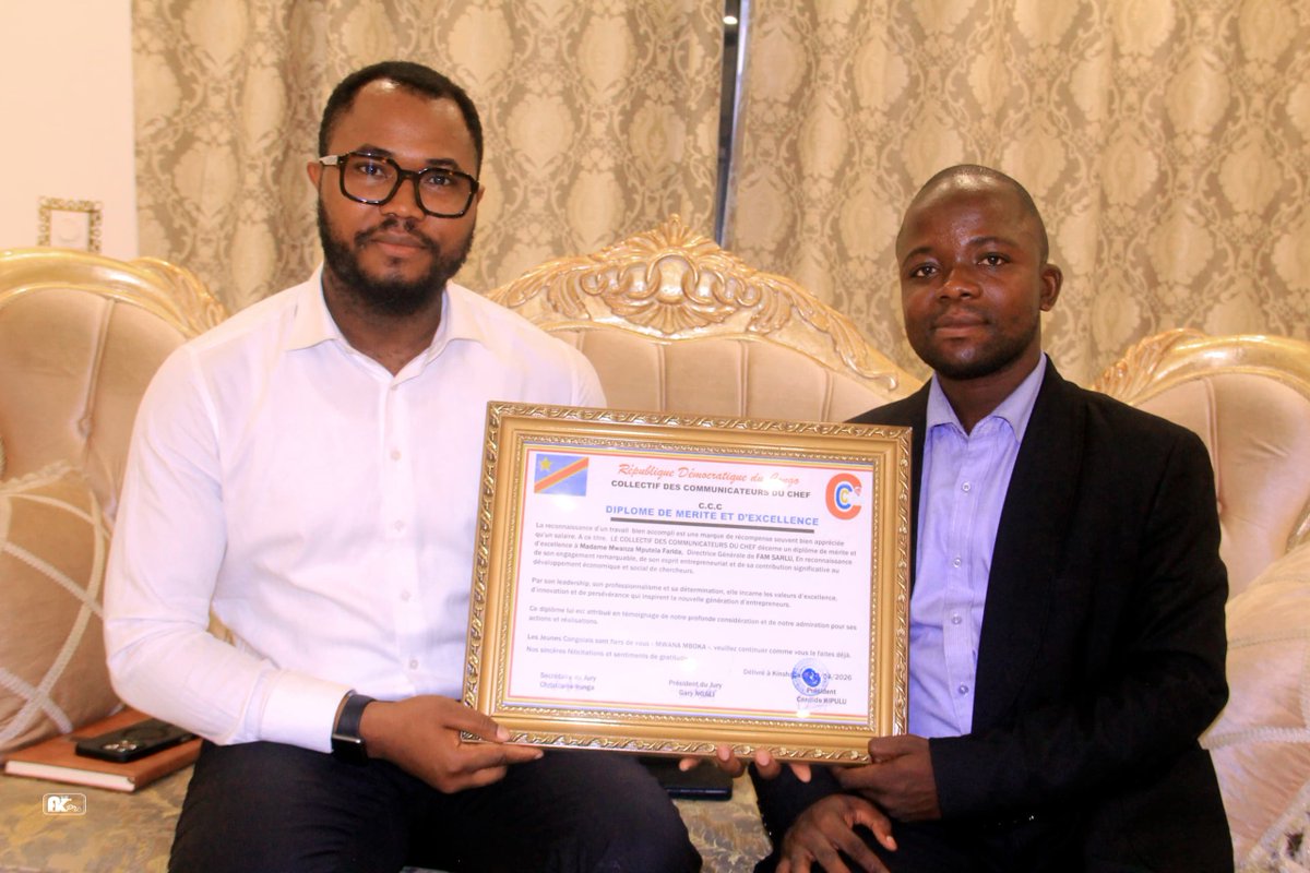 NgaliTv25900's tweet photo. #RDC : Madame #Farida Mwanza reçoit le Diplôme de Mérite et d'Excellence
Kinshasa, le 03 Avril 9- Le Collectif des Communicateurs du Chef de l'État a organisé une cérémonie de remise du Diplôme de Mérite et d'Excellence à Madame Farida Mwanza, en reconnaissance de son engagement remarquable dans le domaine de l'entrepreneuriat et du développement de sa communauté.
Lors de la cérémonie, les représentants du Collectif des Communicateurs du Chef de l'État ont souligné le parcours inspirant de Madame Mwanza, qui a réussi à bâtir une entreprise prospère, FAM SARLU, contribuant ainsi à l'économie de sa province et à l'amélioration de la vie des communautés locales.
"Madame Mwanza, votre parcours est un exemple inspirant de détermination, de courage et de résilience", a déclaré le représentant du Collectif. "Vous avez créé des opportunités pour les autres, en leur offrant des formations, des emplois et des ressources pour les aider à réaliser leurs rêves."
Le titre de Femme Entrepreneure de Mai Ndombe a été décerné à Madame Mwanza, en reconnaissance de son travail acharné, de sa passion et de son engagement envers sa communauté.
"Madame Mwanza, vous êtes un modèle pour nous tous", a ajouté le représentant. "Nous vous félicitons pour cette distinction et nous vous souhaitons une continuation de succès dans vos entreprises futures."
La cérémonie s'est clôturée par la remise du Diplôme de Mérite et d'Excellence à Madame Farida Mwanza, qui a exprimé sa gratitude et a promis de continuer à travailler pour le développement de sa communauté.