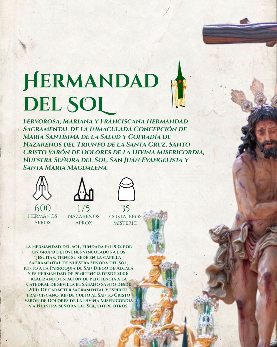 bandasol's tweet photo. Es Sábado Santo en Sevilla.
ℹ️ Acompañaremos al Santo Cristo Varón de Dolores de la Divina Misericordia.
🟢 @hdaddelsol
#50AñosdeSoL #SonesdeSoL #SSantaSevilla26 https://t.co/0j9omKD9tj