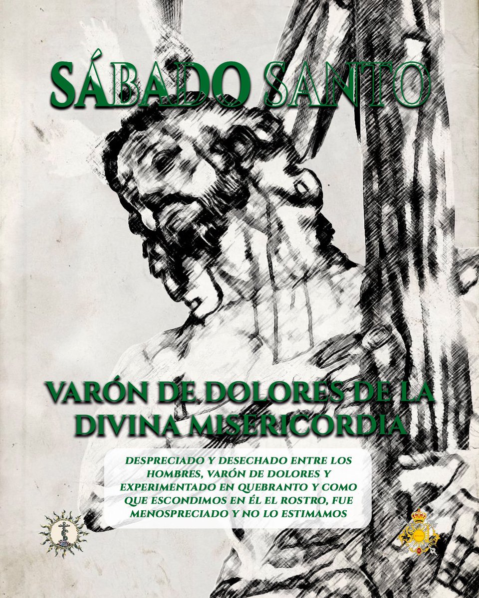 bandasol's tweet photo. Es Sábado Santo en Sevilla.
ℹ️ Acompañaremos al Santo Cristo Varón de Dolores de la Divina Misericordia.
🟢 @hdaddelsol
#50AñosdeSoL #SonesdeSoL #SSantaSevilla26 https://t.co/0j9omKD9tj