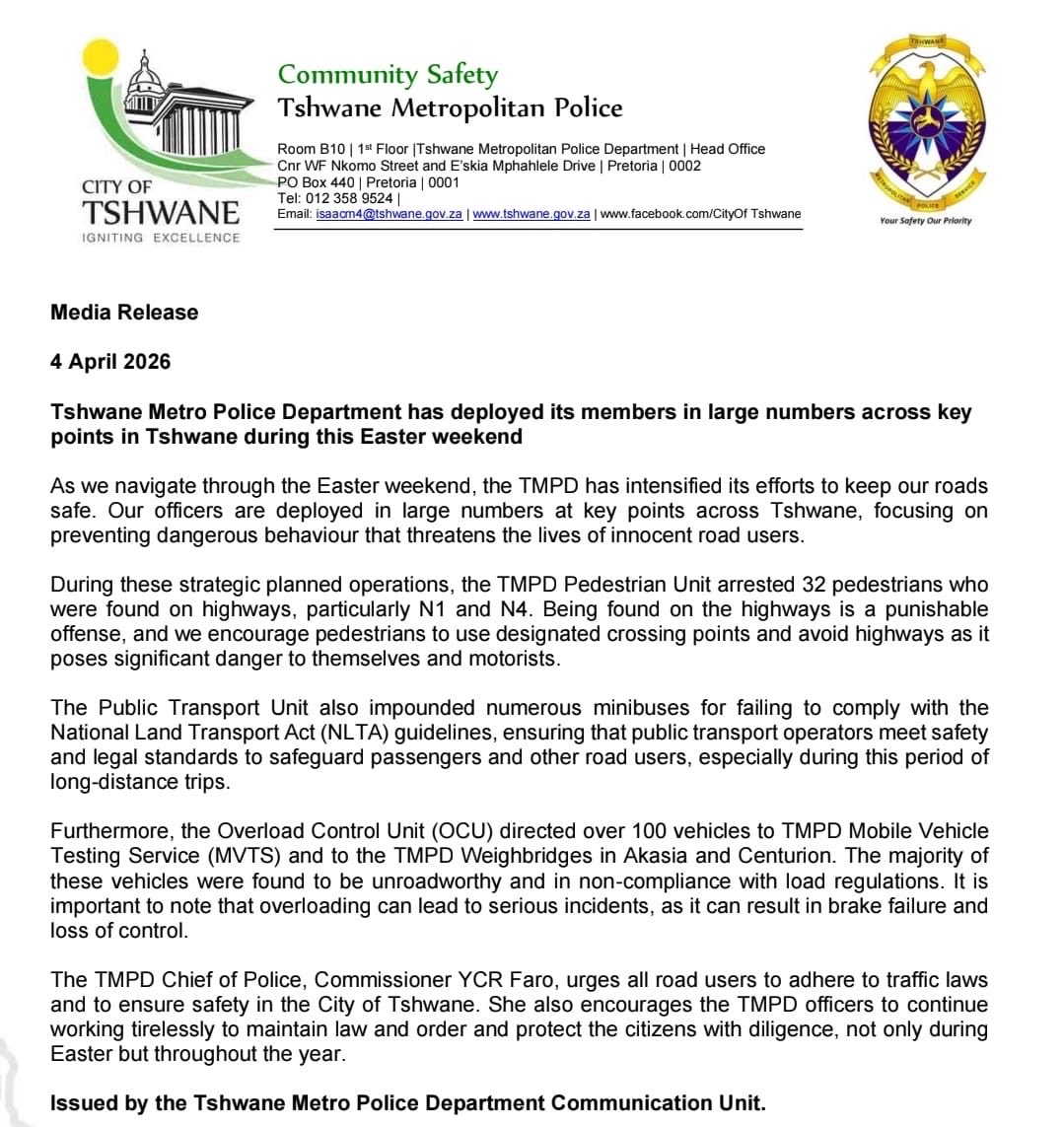 Tshwane Metro Police tweet media