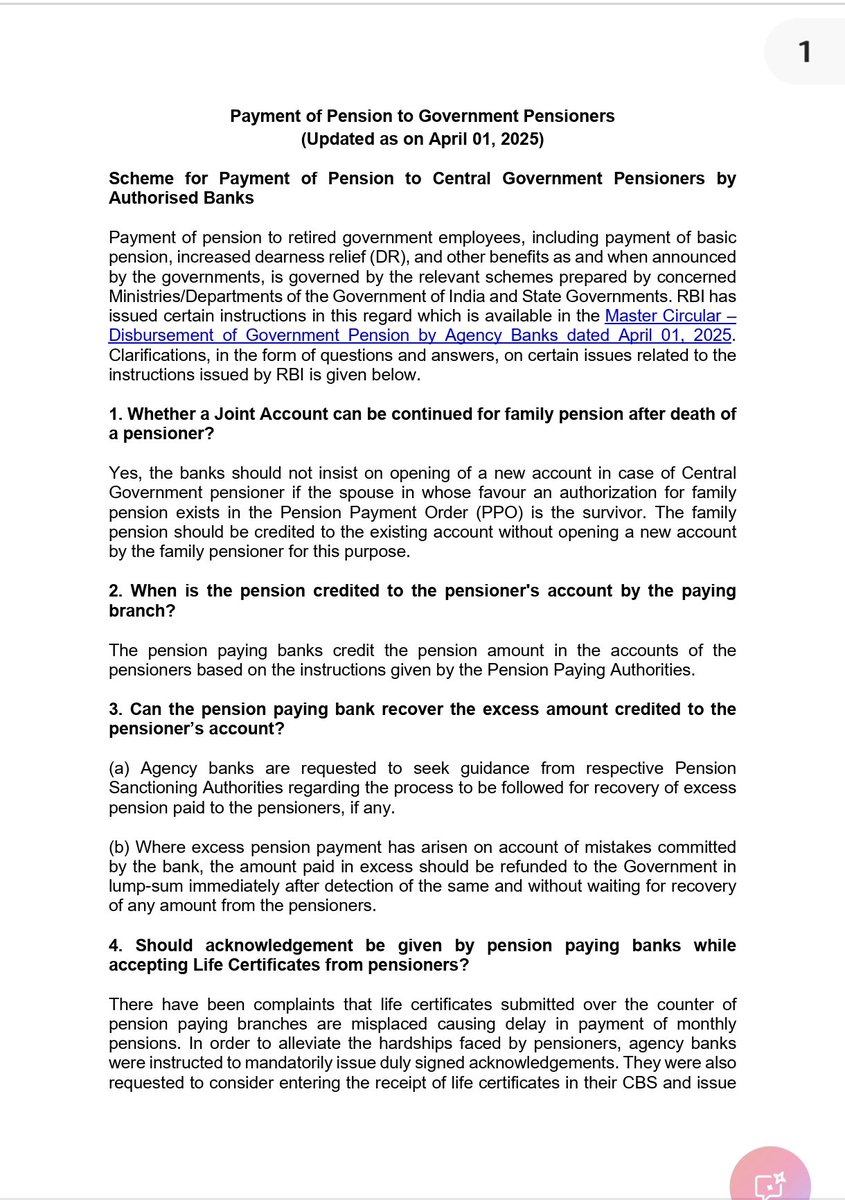 govtempnews's tweet photo. Pension FAQ by RBI  ।
#ॐ_शं_शनैश्चराय_नमः #pension #news https://t.co/aLlj2kggGW