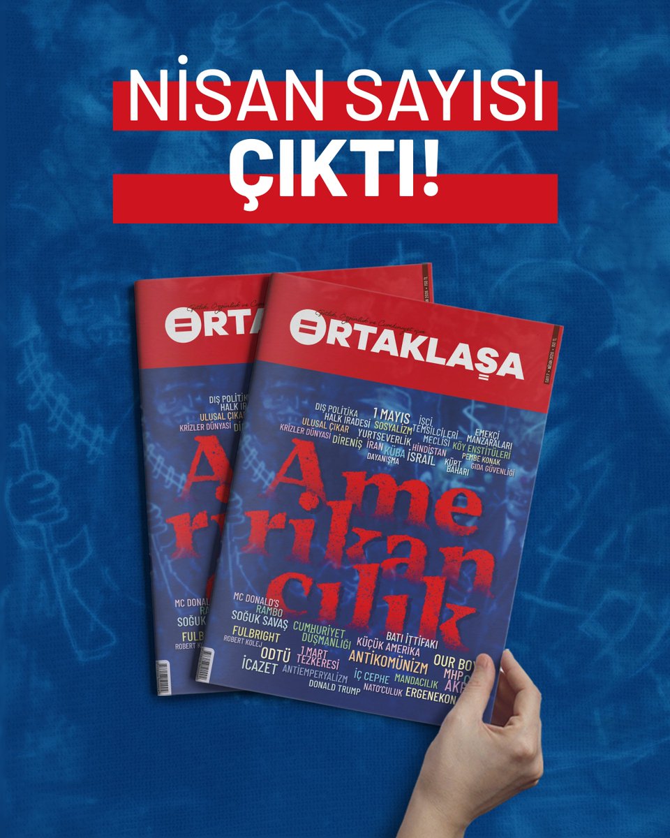 dergiortaklasaX's tweet photo. 📌Ortaklaşa, nisan sayısında, Türkiye’de İkinci Dünya Savaşı sonrasından bugüne uzanan Amerikancılık eğilimini tartışmaya açıyor.

Yeni sayımızda mandacılıktan bugüne, sermaye sınıfının çıkarları doğrultusunda şekillenen Amerikancılığı; devletten ekonomiye, siyasetten kültürel alana kadar uzanan boyutlarıyla ele alıyoruz.

#Ortaklaşa'ya;
🏙️ kent meydanlarında kurulan stantlardan,
🏠 @tkpninsesi semt evlerinden,
📚 @NHKMKitabevi şubelerinden, çeşitli kitabevleri ve satış noktalarından,
📚 @YazilamaYayin'ın internet sitesinden,
🗞️ @solhaberportali'nın abonelik sisteminden ulaşabilir ya da
💬 sayfamıza mesaj atabilirsiniz!