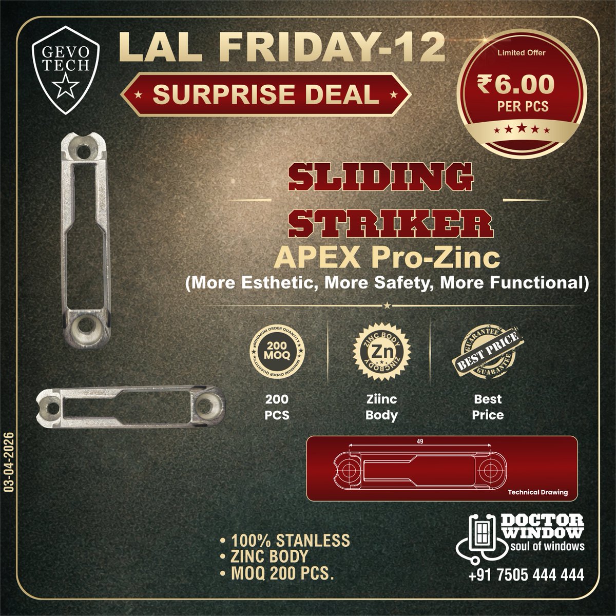 DOCTORWINDOW_IN's tweet image. GEVO TECH BOSS UNI-SEAL WEATHER AND WATER SEALANT
GEVO TECH SLIDING STRIKER APEX PRO-ZINC
GEVO TECH BOSPORUS PLATE HINGE WITH PP COVER (WHITE)
GEVO TECH FUSION FASTNER CAP

#doctorwindow #soulofwindows #hardware #hardwareaccessories #door #window #uniseal #slidingstriker