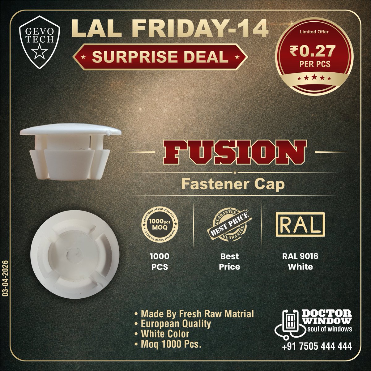 DOCTORWINDOW_IN's tweet image. GEVO TECH BOSS UNI-SEAL WEATHER AND WATER SEALANT
GEVO TECH SLIDING STRIKER APEX PRO-ZINC
GEVO TECH BOSPORUS PLATE HINGE WITH PP COVER (WHITE)
GEVO TECH FUSION FASTNER CAP

#doctorwindow #soulofwindows #hardware #hardwareaccessories #door #window #uniseal #slidingstriker