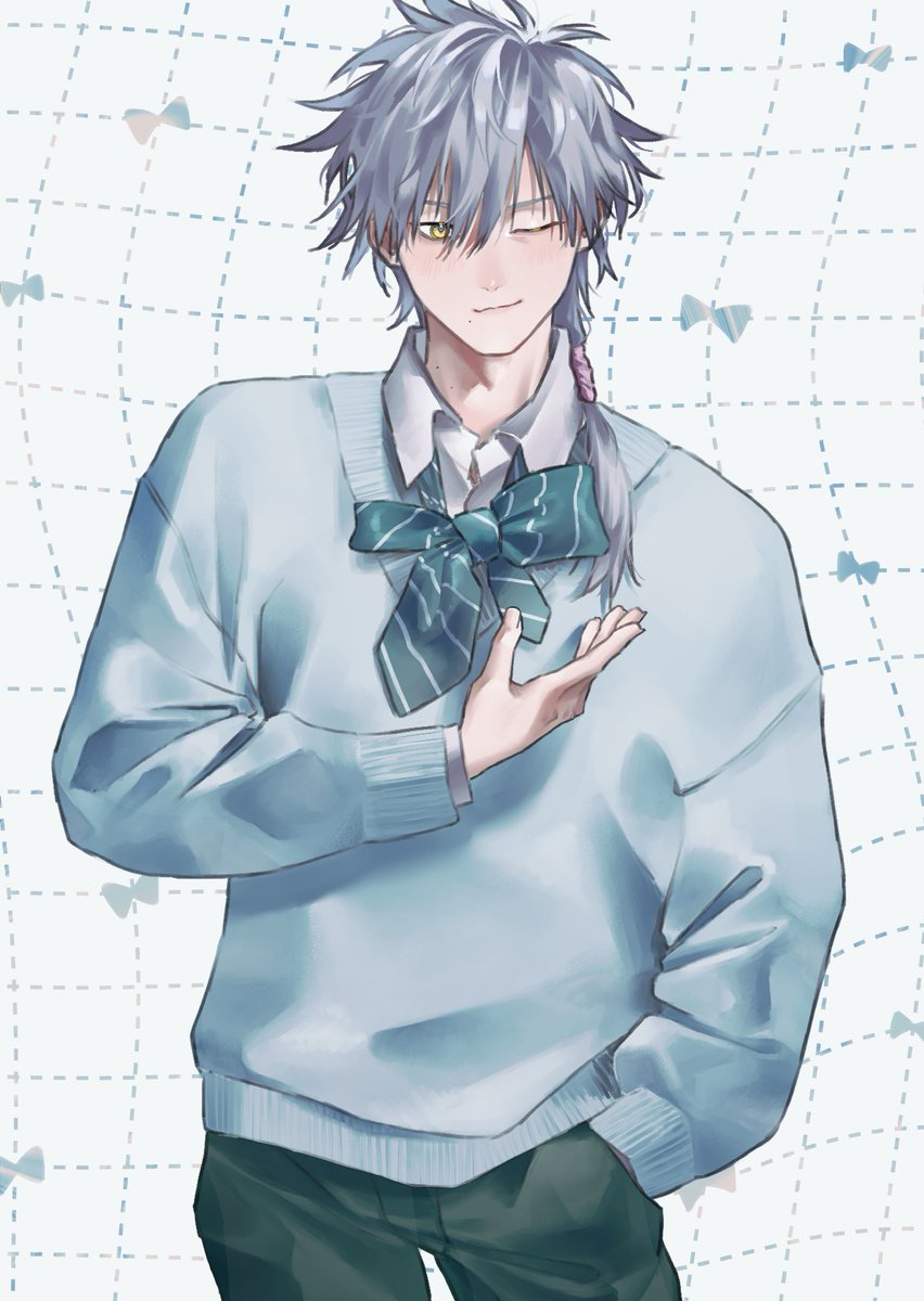 u__n__y__a's tweet photo. ネクタイをリボン結びにするやつかわいいからやって♡ https://t.co/FwHYLyZ58P