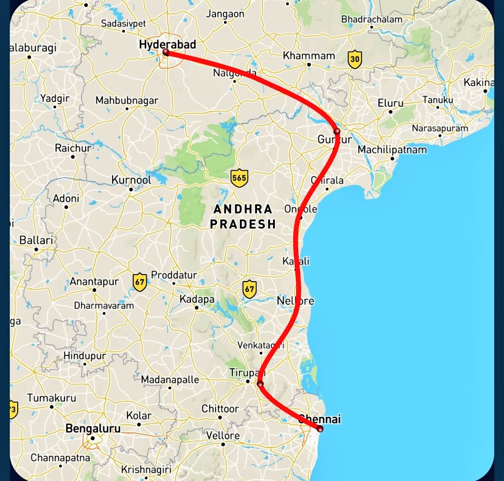 AndhraNexus's tweet image. 🚨 Hyderabad–Chennai high speed rail draft plan prepared via Amaravati.

Alignment planned via Amaravati West Bypass and N-6 road.
Project currently in DPR stage.
#AndhraPradesh #Infrastructure #India