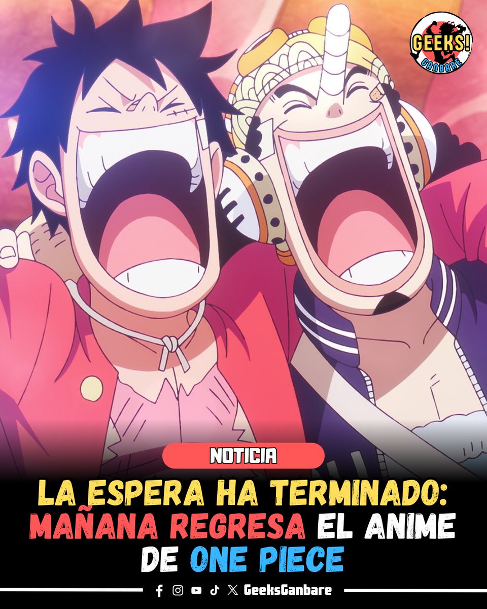 Gran noticia: Mañana regresa el Anime de One Piece con el tan esperado arco de Elbaph. 🔥

#OnePiece