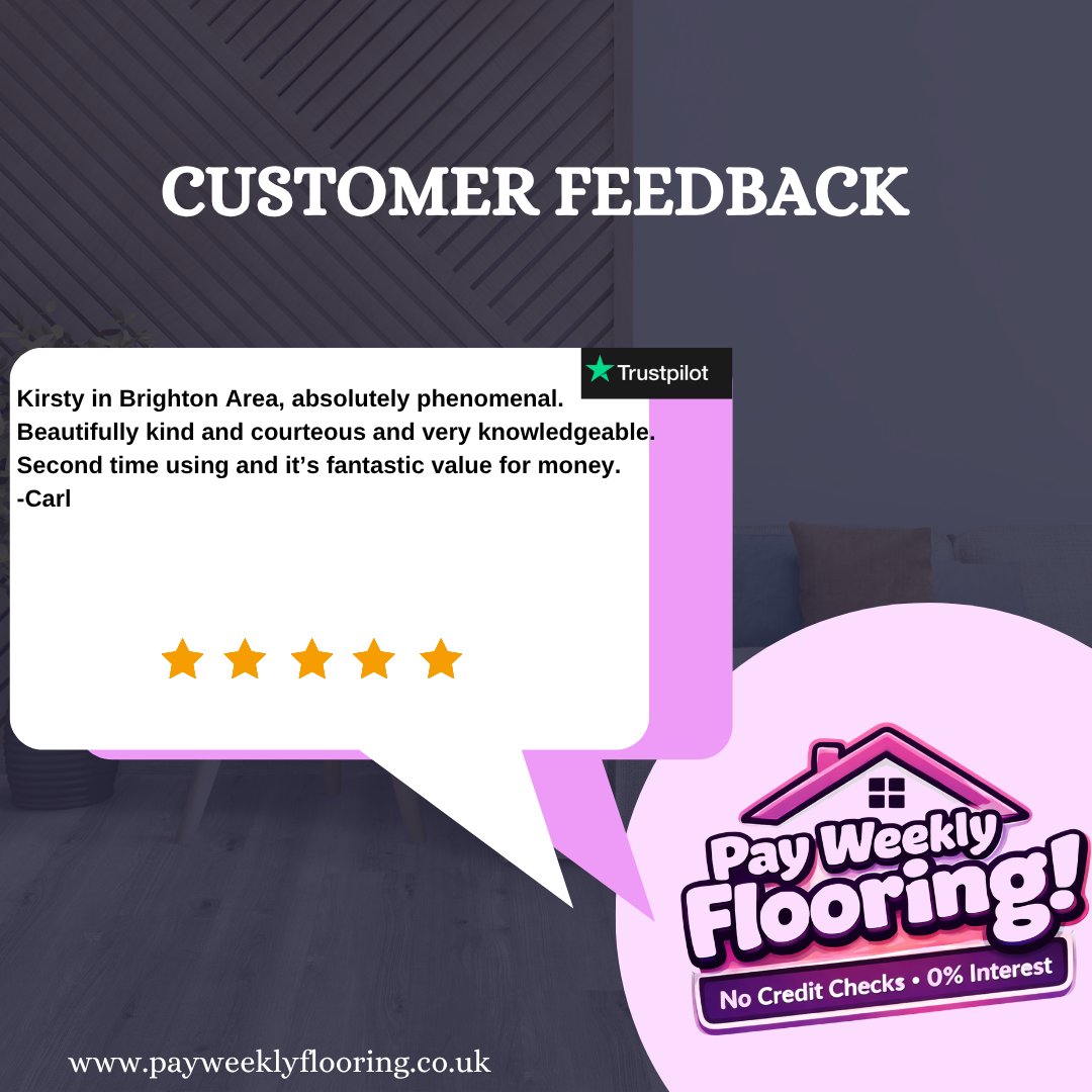 PayFlooringUk's tweet image. 🙏 Huge thanks for the kind words! We love hearing your feedback 💭 Your happiness with our service is what drives us! 💥 

👉 Upgrades from just £10/week 
👉 No Credit Checks 
👉 0% Interest 

Ready to transform your home? 📞 01206 692360 🌐 payweeklyflooring.co.uk #HomeUpgrade