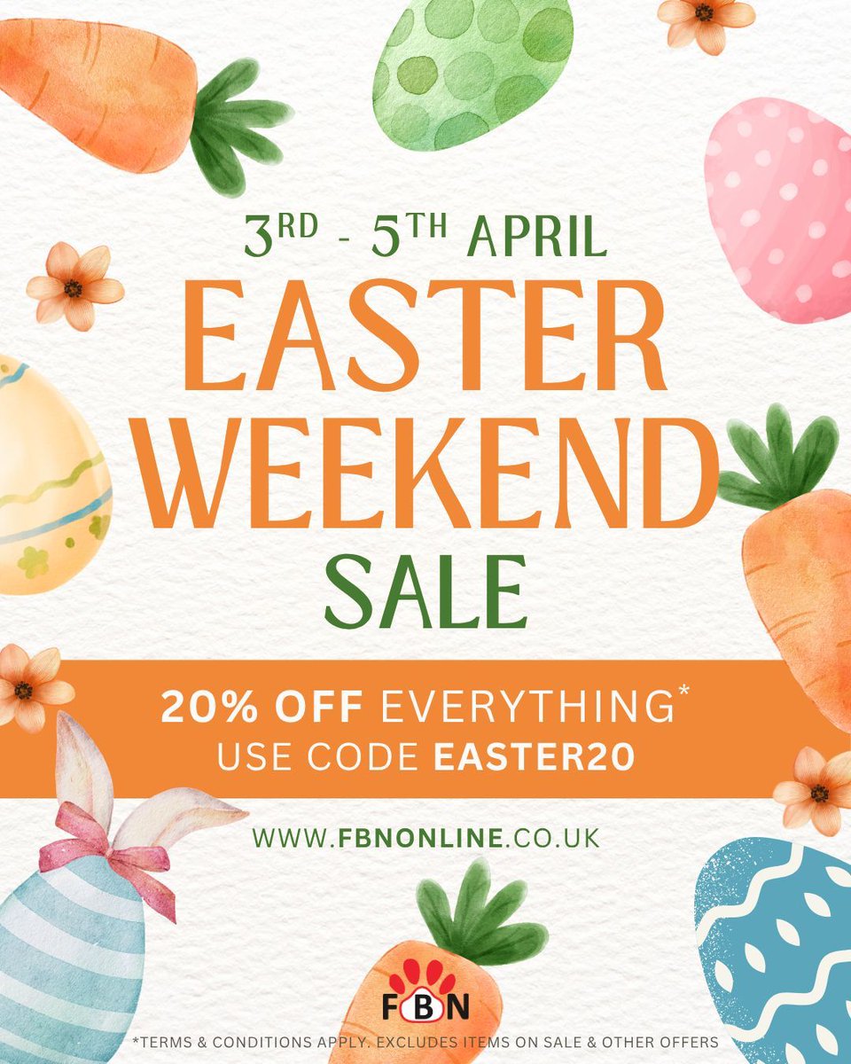 Make this Easter extra special 💛

We’re celebrating with 20% off EVERYTHING online – including our premium raw dog food and natural treats 🐶

Use code EASTER20 at checkout 🛒 buff.ly/1Ze4PSU 

#FBN #EasterSale #rawdogfood #naturaldogtreats