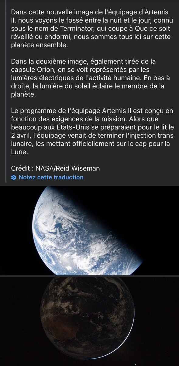 elbivinski2's tweet photo. Artemis II : nouvelles “images” de la Terre.  
Dans l’ombre, on dirait parfois qu’il fait encore jour…  
et parfois une partie entière de la Terre disparaît comme un croissant de Lune.  
Sur une vraie sphère, ça ne devrait pas ressembler à ça.  
#NASAfake #ArtemisII #FlatEarth https://t.co/ma2AQL9fnv