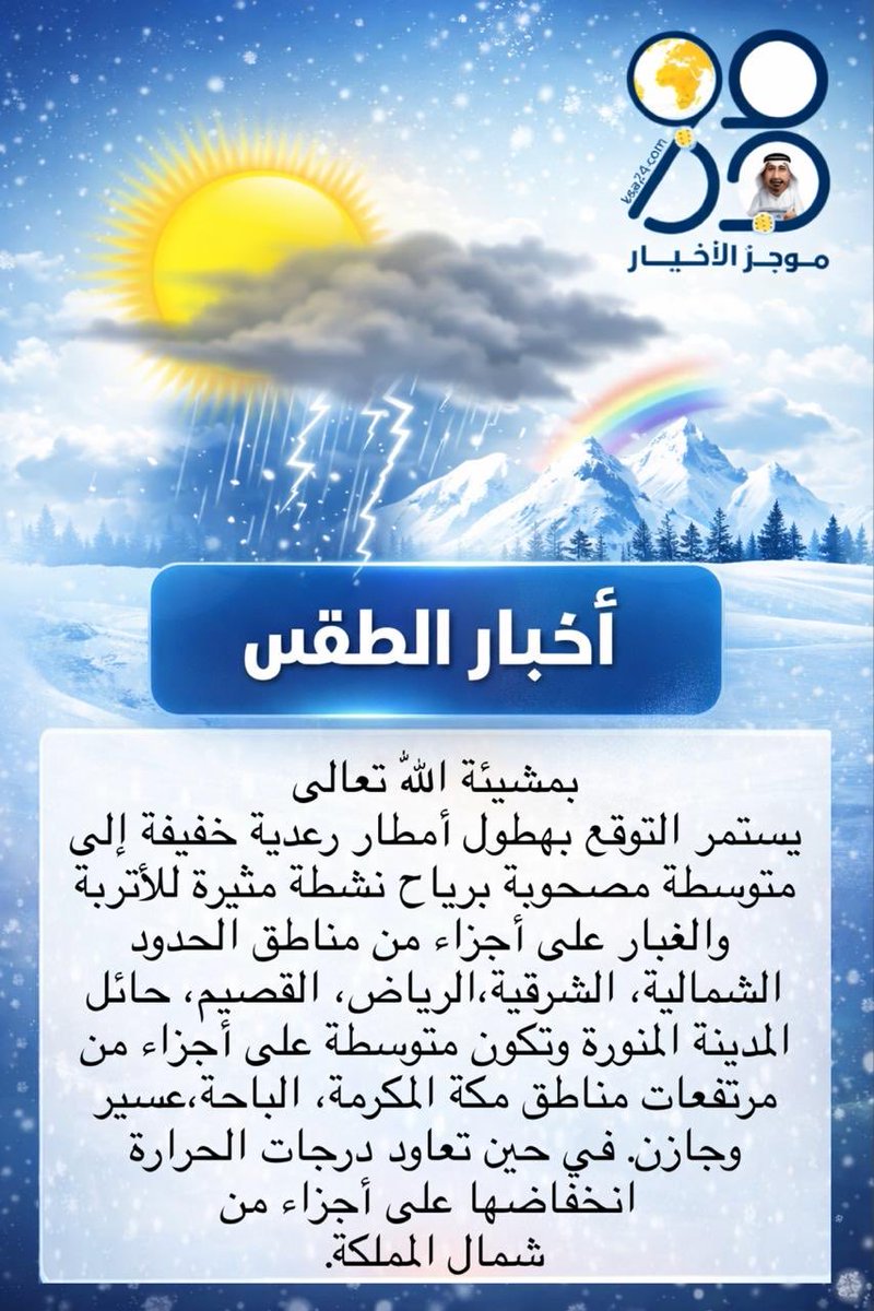 توقعات الطقس اليوم: تحديثات طقس العرب وتحذيرات للسواحل والمرتفعات