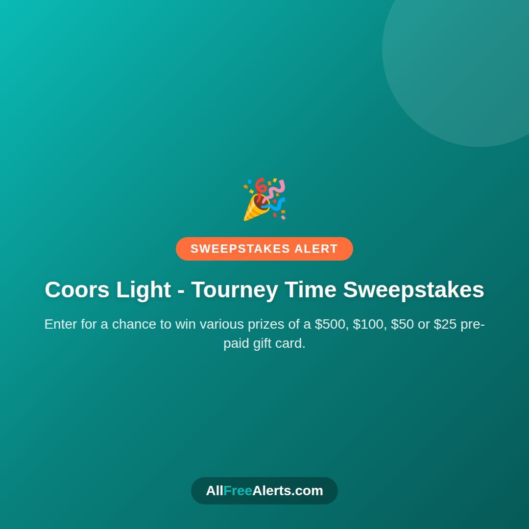 allfreealerts's tweet photo. Free to enter. Life-changing to win.

Coors Light - Tourney Time Sweepstakes

https://t.co/v1QcZSXxFb

More daily finds at https://t.co/cDLdh7xRD6 🔍 https://t.co/qxr4eomUfz