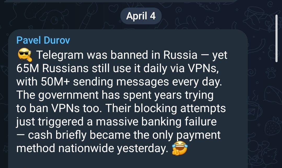 pumpresearch's tweet photo. Two weeks ago I told you Telegram was going to be banned in Russia this April

Digital Resistance narrative had real potential - $REDO could’ve pulled cross-chain attention

Now Durov confirms it 

“Telegram was banned in Russia… welcome back to Digital Resistance, my brothers and sisters.”

Too bad he’s not Elon he can’t really push a narrative

Kinda wasted tbh, this was obvious alpha

Should’ve played out like when he got arrested in France 

Back then everyone moved together (TF, Influencers, community, Whale and small fish)
